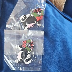 Colorful Cow Earrings with Floral Design